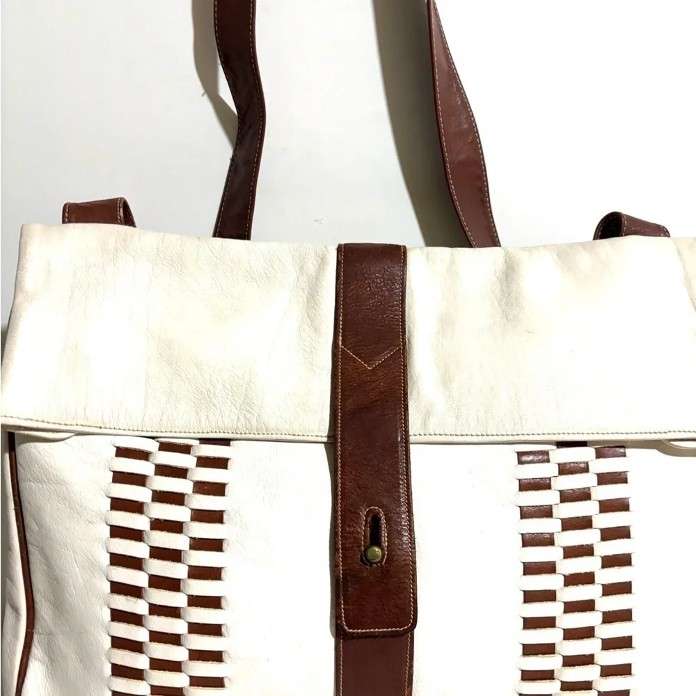 Bettina white & brown woven leather crossbody handbag